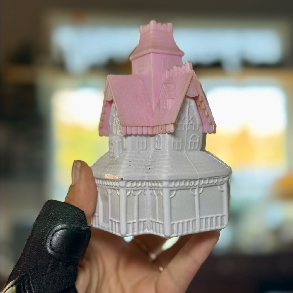 Avon Glass Art with Pink Roof and White Base